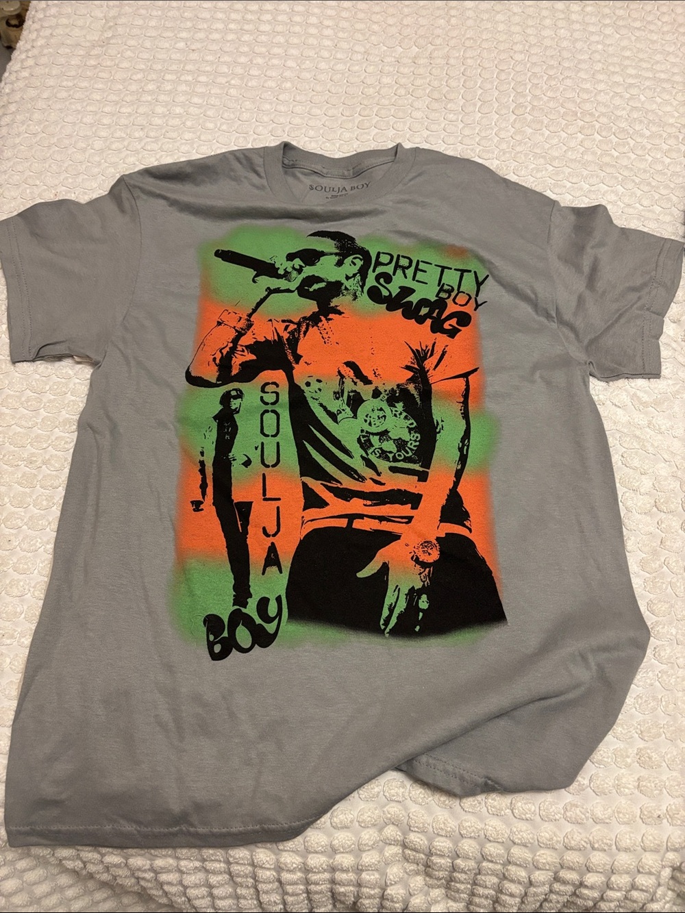 Soulja Boy Gray Short-Sleeve Graphic Tee with Neon Green & Orange Print